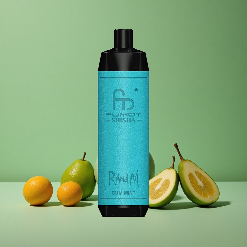 Gul Mint RandM Fumot Shisha 10000 Puffs 18ml Forfyldt E-væske Denmark vape
