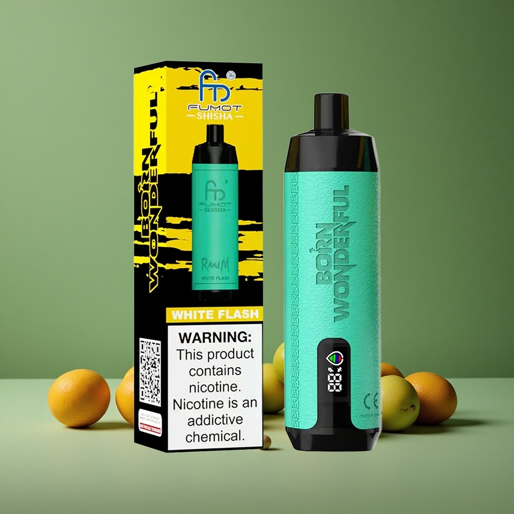 Hvid Flash RandM Fumot Shisha 10000 Puffs 18ml Forfyldt E-væske Denmark vape