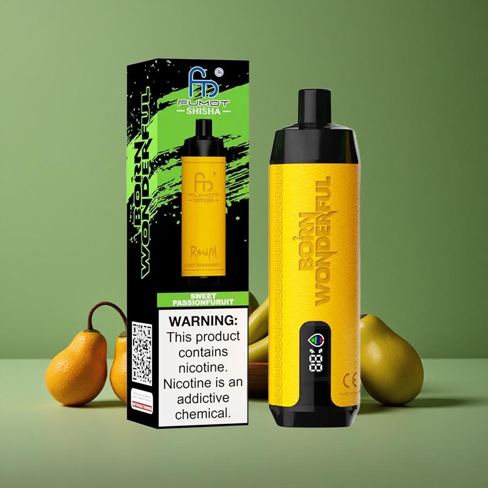 Sød Passionsfrugt RandM Fumot Shisha 10000 Puffs 18ml Forfyldt e-væske Denmark vape