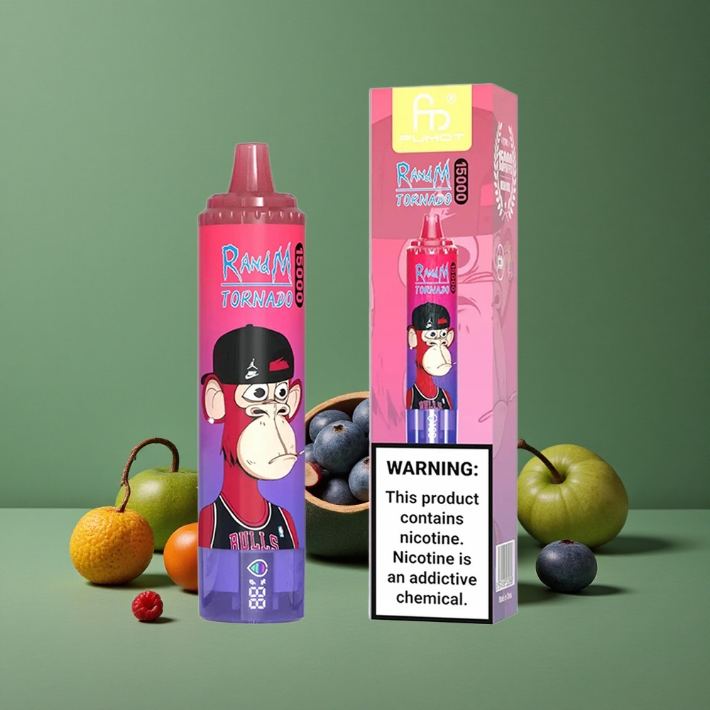 Blåsur Hindbær RandM Tornado 15000 Puffs 25ml væskekapacitet 850mAh batteri Denmark vape