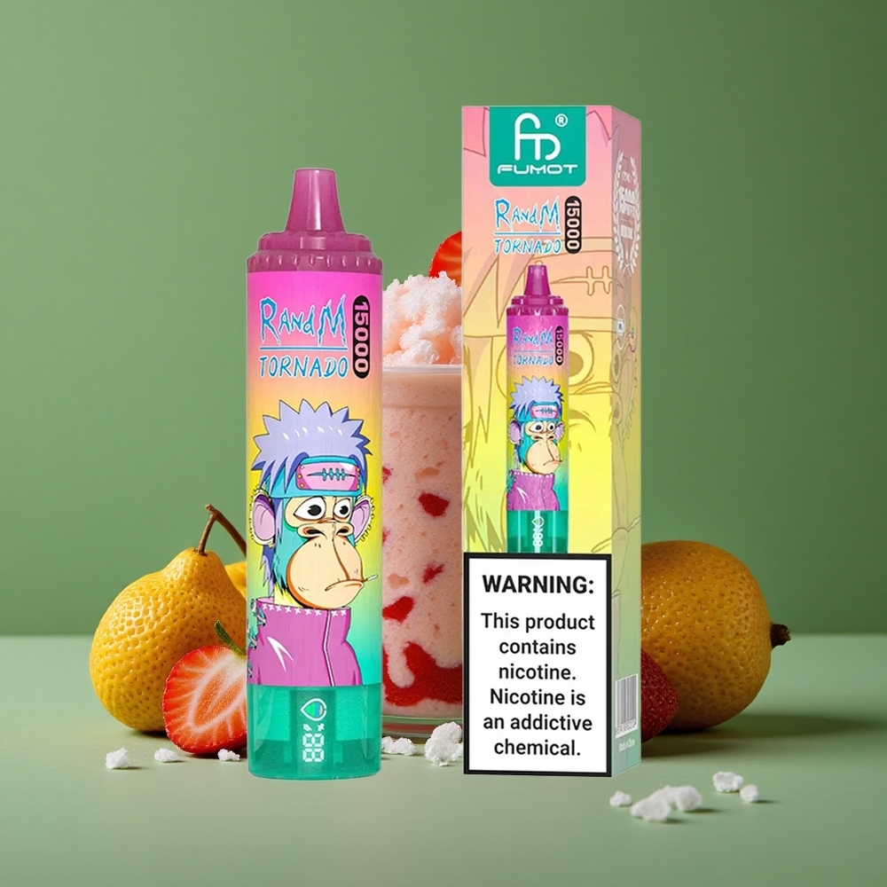 Jordbær Is RandM Tornado 15000 Puffs 25ml Flydende Kapacitet LCD Skærm Denmark vape