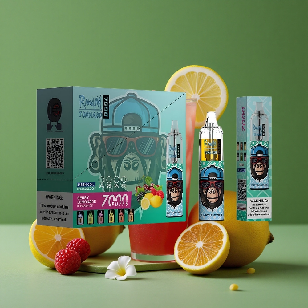 Bær Citronvand RandM Fumot Tornado 7000 Pust 14 ML E-væske Luftjusterbar Denmark vape