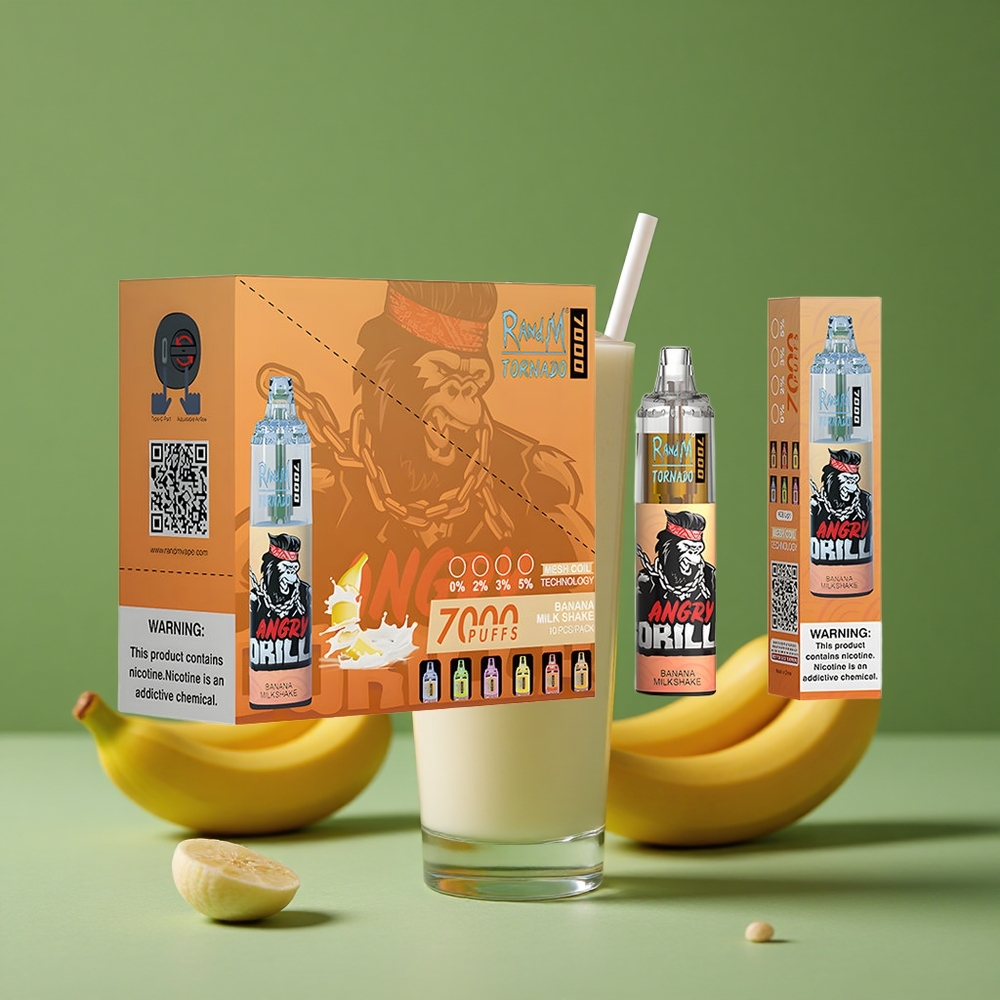 Banana Milkshake RandM Fumot Tornado 7000 Puffs 14 ML E-liquid Luftjusterbar Denmark vape