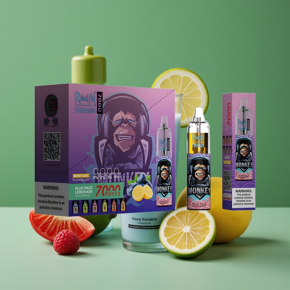 Blå Hindbær Lemonade RandM Fumot Tornado 7000 Pust 14 ML E-væske Denmark vape