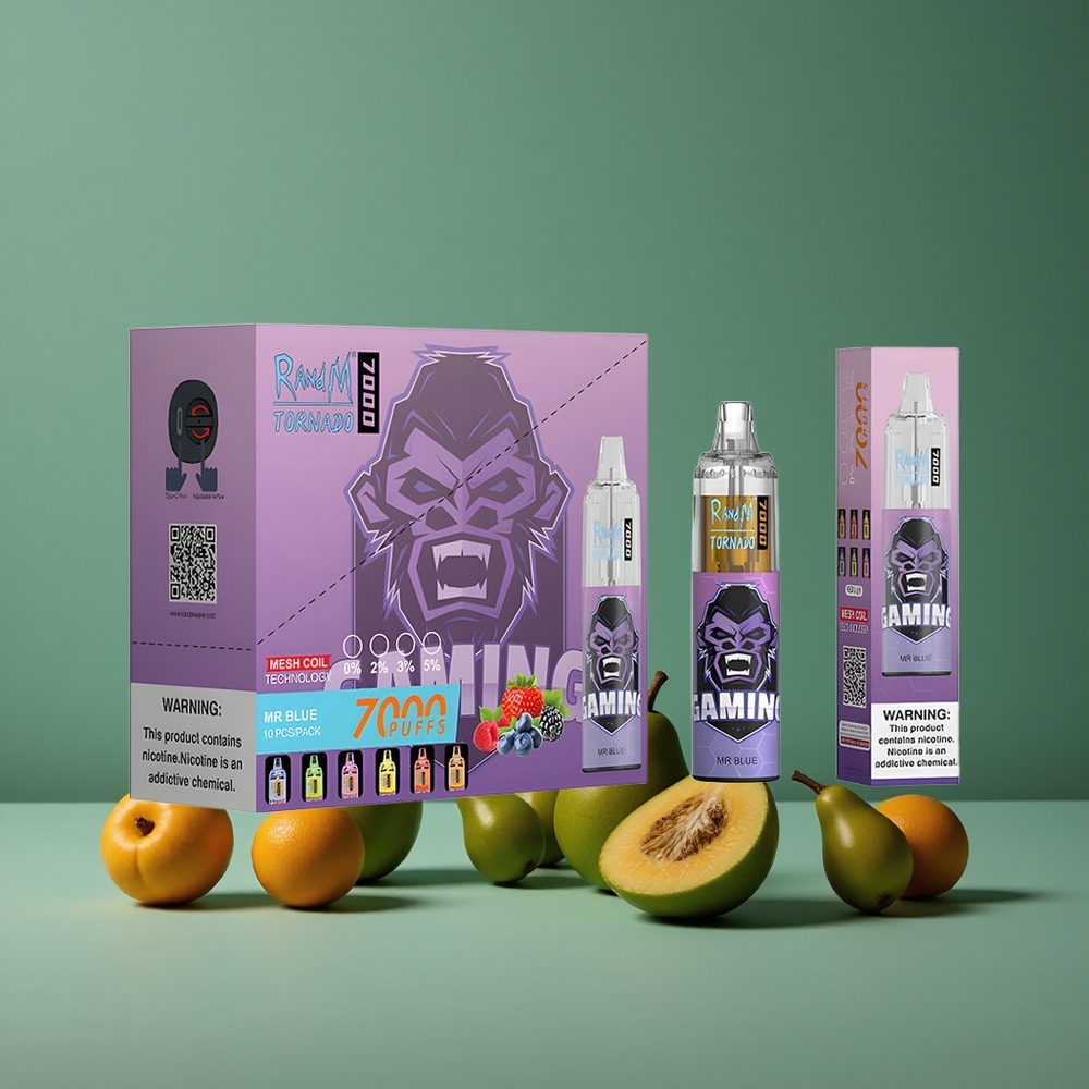 Dr. Blå RandM Fumot Tornado 7000 pust 14 ML E-væske Denmark vape