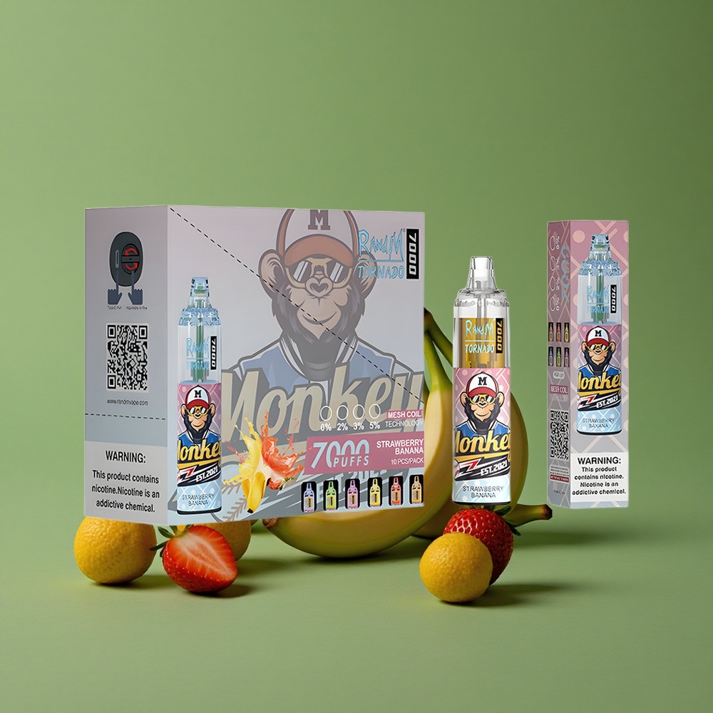 Jordbær Banan RandM Fumot Tornado 7000 Pust 14 ML E-væske Denmark vape