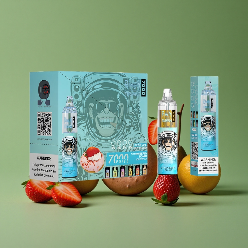 Jordbær Donut RandM Fumot Tornado 7000 Pust Mesh Spole 14 ML E-væske Denmark vape