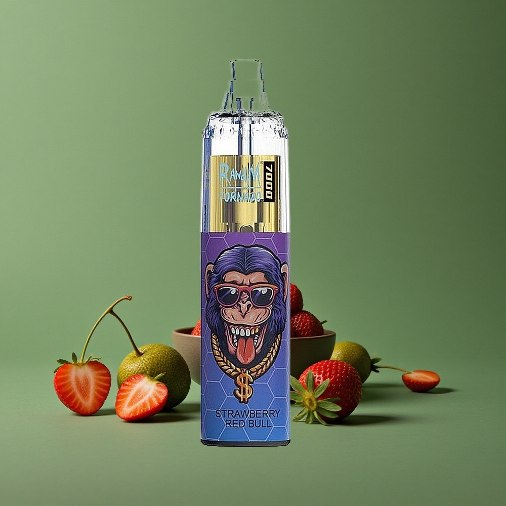 Jordbær Rødt Okse RandM Fumot Tornado 7000 Puffs 14 ML E-liquid 850 MAH Batteri Denmark vape