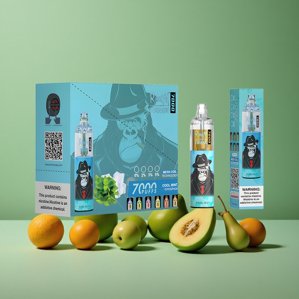 Kølig mynte RandM Fumot Tornado 7000 puste 14 ML e-væske Denmark vape
