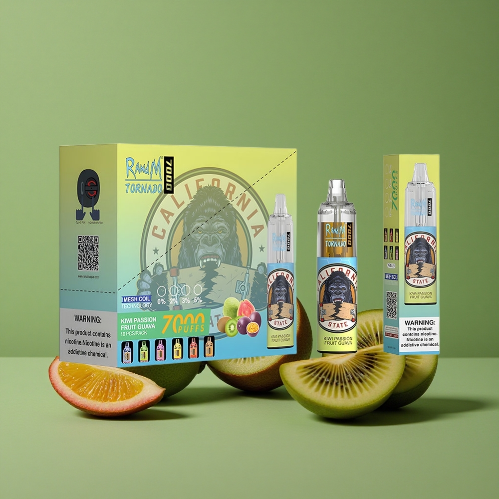 Kiwi Passionfrugt Guava RandM Fumot Tornado 7000 Pust 14 ML E-væske Denmark vape