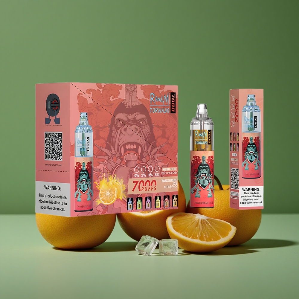 Tangerin Is RandM Fumot Tornado 7000 Pust 14 ML E-væske Luftjusterbar Denmark vape