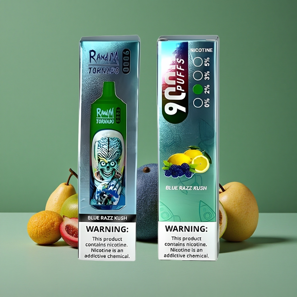 Blå Hindbær Kush RandM Tornado 9000 Puffs 18 mL Mesh Coil Denmark vape