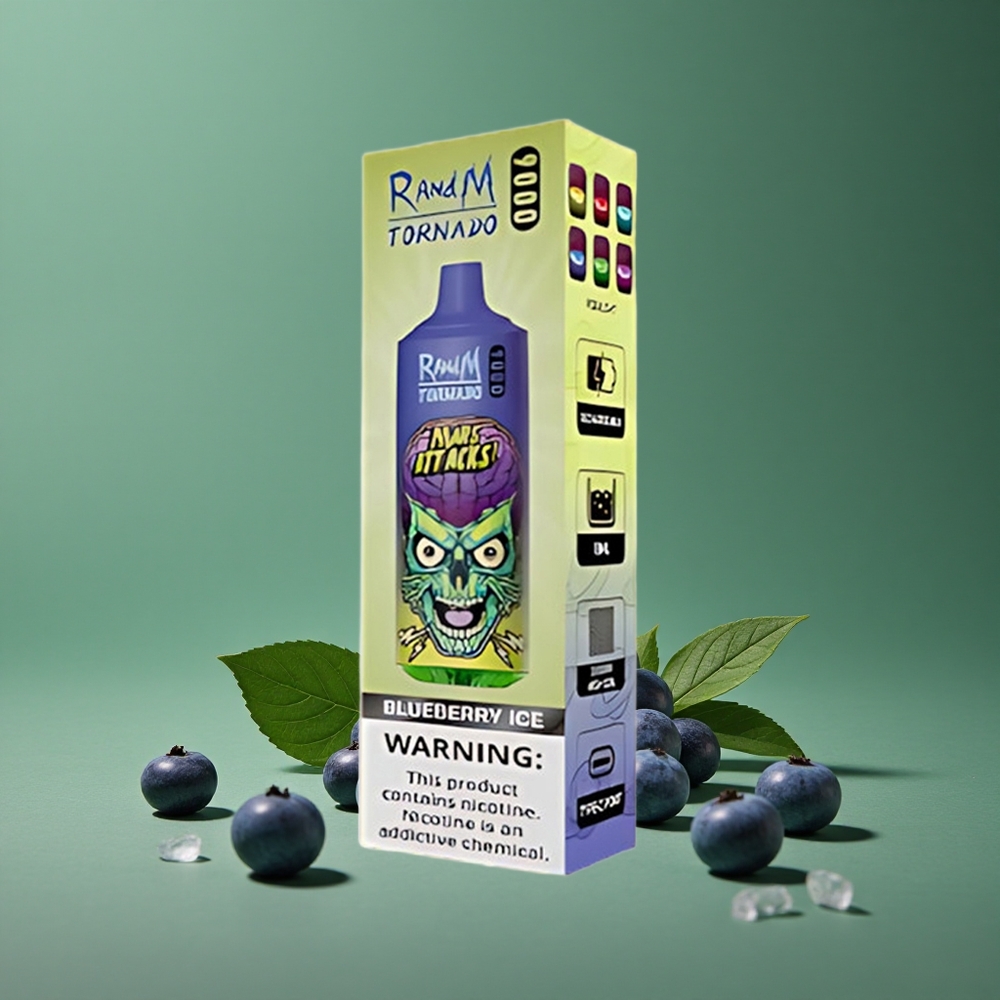 Blåbær Is RandM Tornado 9000 Puffs 18 mL E-væske Kapacitet Mesh Coil Denmark vape