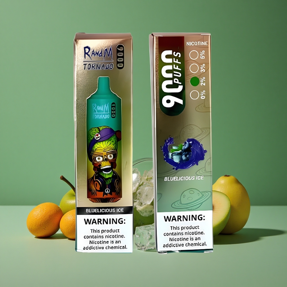 Blålig Is RandM Tornado 9000 Puffs 18 mL E-væske Kapacitet Mesh Coil Denmark vape