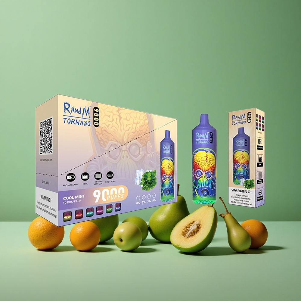 Cool Mint RandM Tornado 9000 Puffs 18 mL og 850 mAh Genopladelig Denmark vape