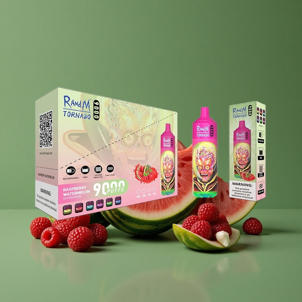 Hindbær Vandmelon RandM Tornado 9000 Puffs 18 mL E-væske Kapacitet Denmark vape
