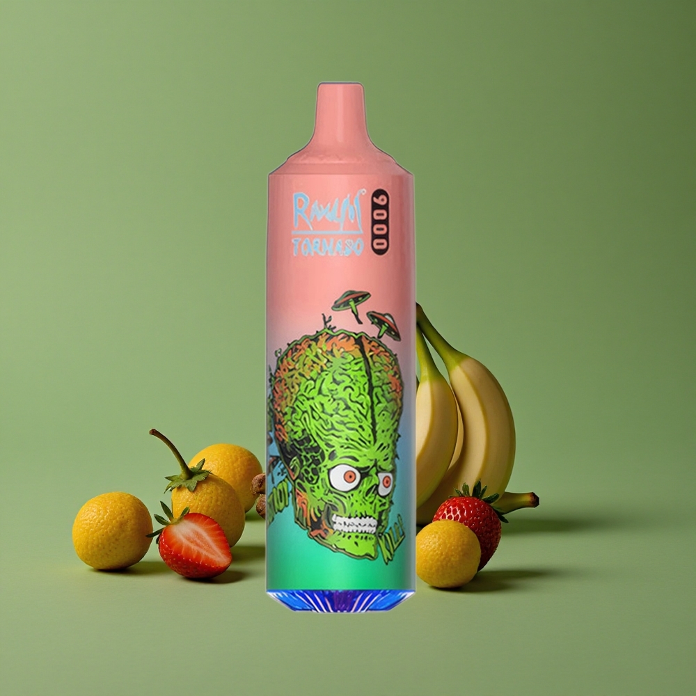 Jordbær Banan RandM Tornado 9000 Puffs 18 mL Mesh Coil Denmark vape
