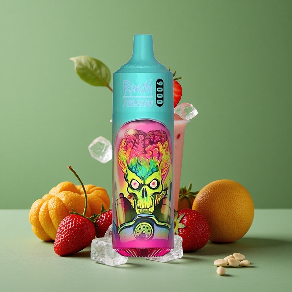 Jordbær Hindbær Kirsebær Is RandM Tornado 9000 Puffs 850 mAh Genopladelig 18 mL Denmark vape