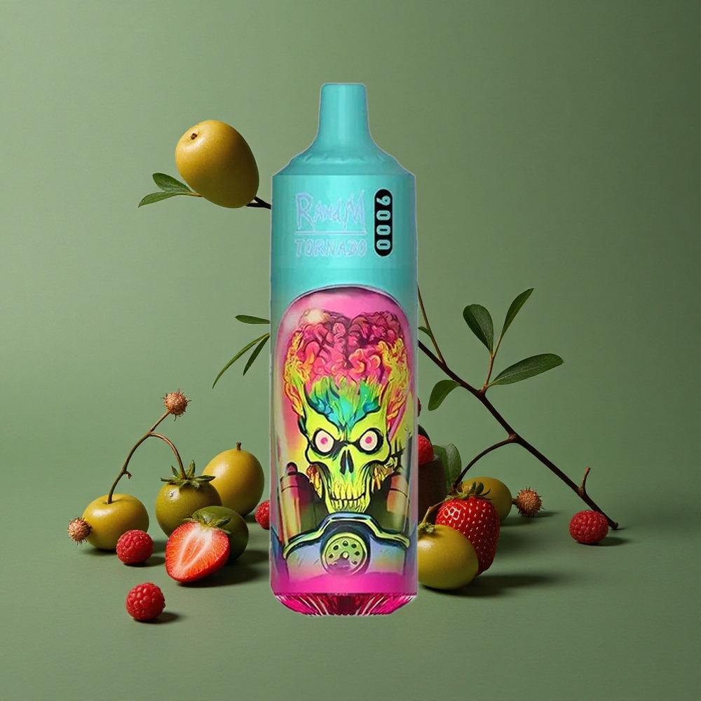 Jordbær Hindbær RandM Tornado 9000 Puffs 18 mL E-væske Kapacitet Mesh Coil Denmark vape