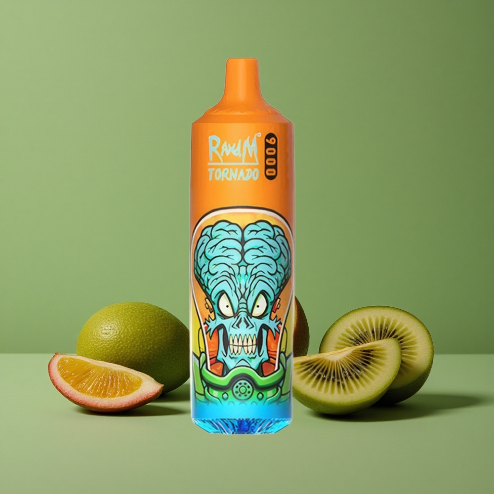 Kiwi Passionfrug Guava RandM Tornado 9000 Puffs 18 mL E-væske Kapacitet Mesh Coil Denmark vape