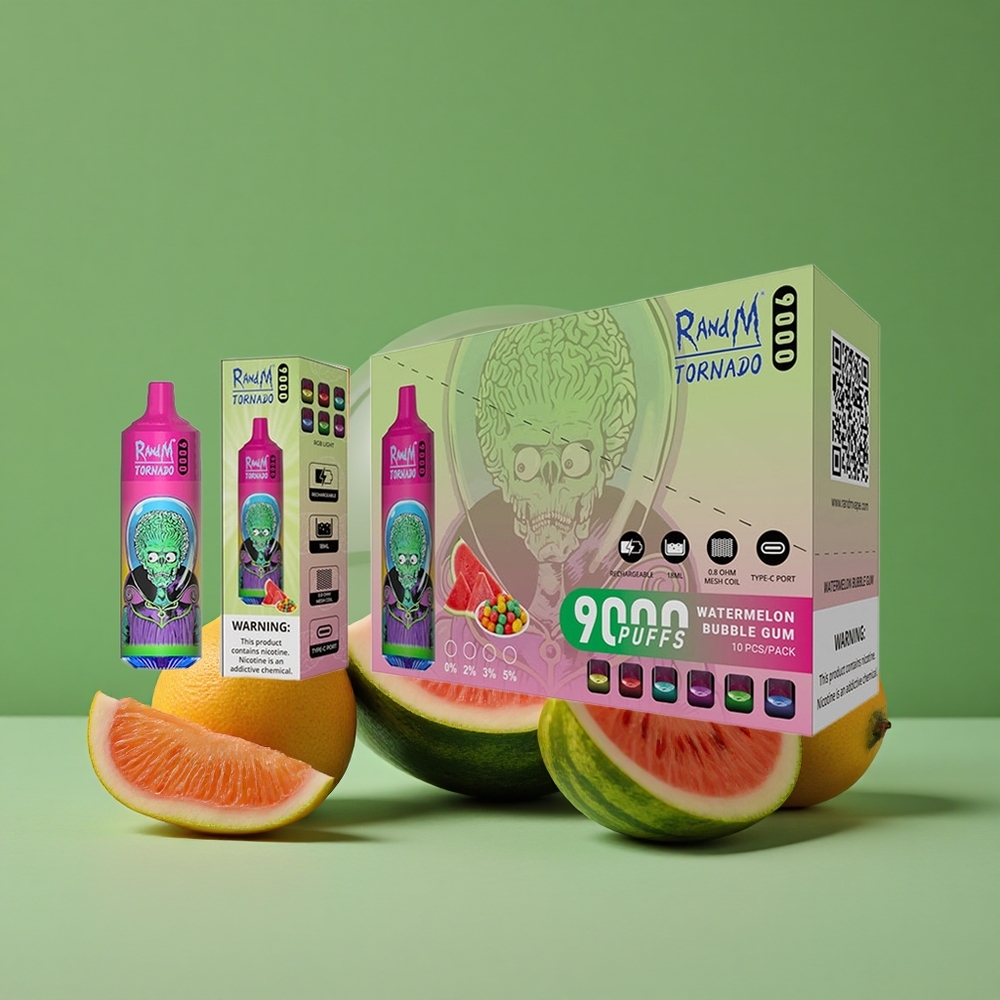 Vandmelon Bobbelgum RandM Tornado 9000 Puffs 18 mL og 850 mAh Genopladelig Denmark vape