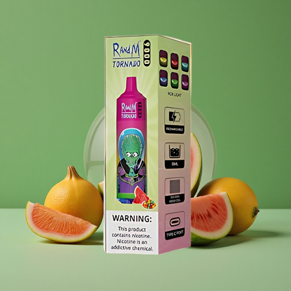 Vandmelon Bobbelgum RandM Tornado 9000 Puffs 18 mL og 850 mAh Genopladelig Denmark vape