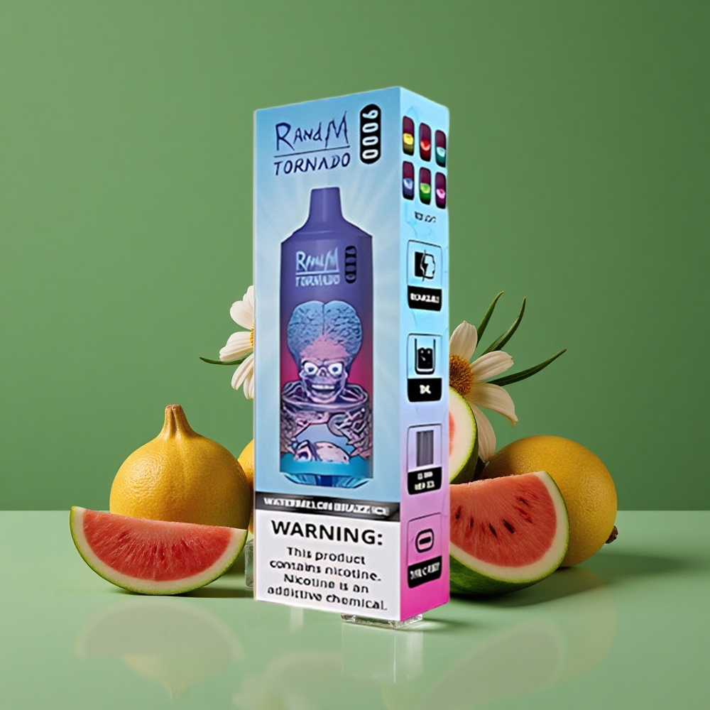 Vandmelon Brazz Is RandM Fumot Tornado 9000 Puffs 18 mL og 850 mAh Genopladelig Denmark vape