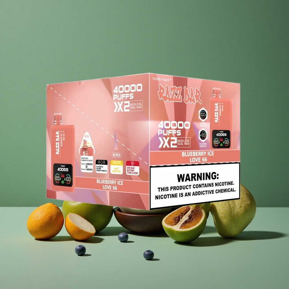 Blåbær Is Razz Bar 40000 Puffs 1.0 Ohm 2 Mesh Coil 650 Mah Batteri Type-C Port Denmark vape