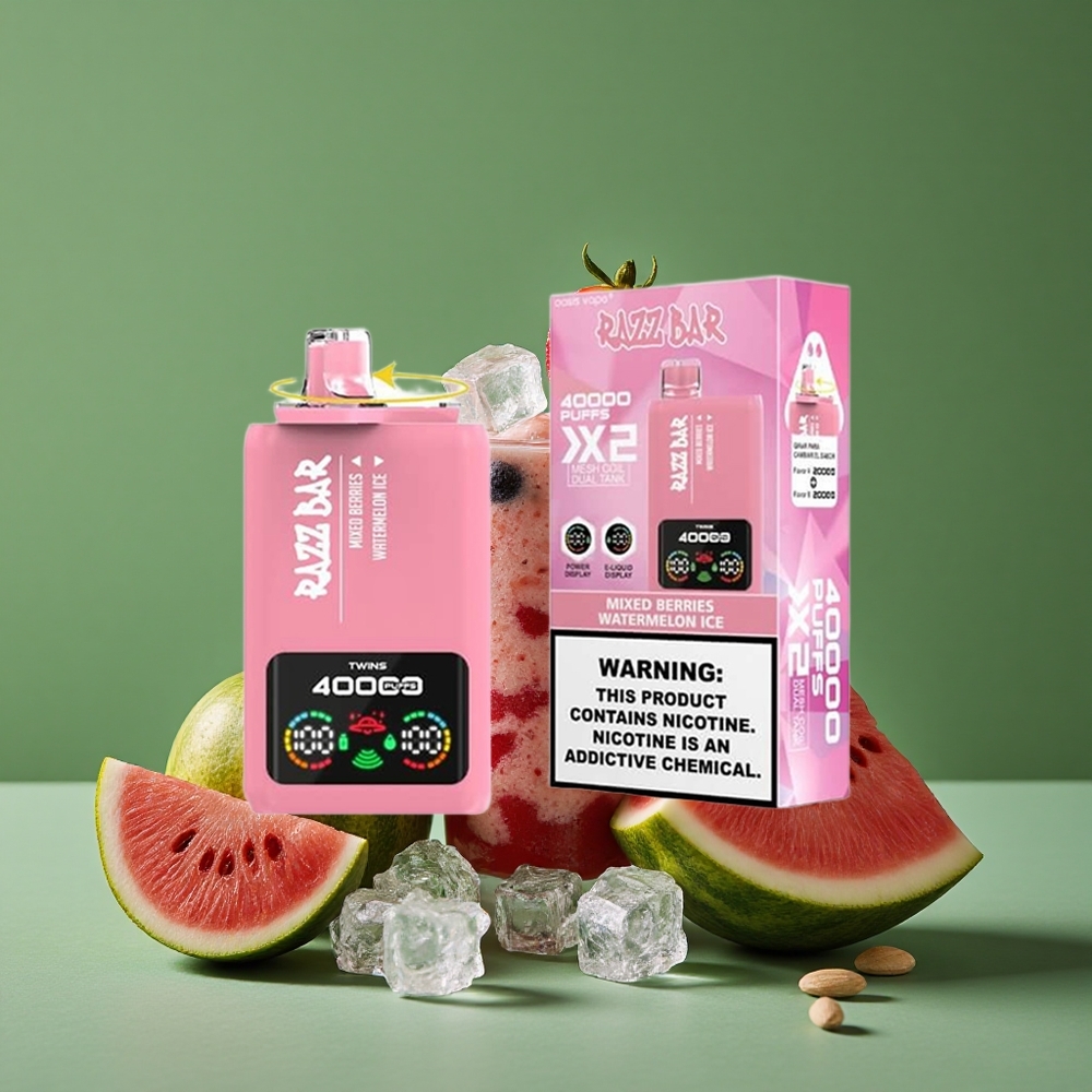Blandede Bær_Vandmelon Is Razz Bar 40000 Puffs 1.0Ohm 2 Mesh Coil 650 Mah Batteri Denmark vape