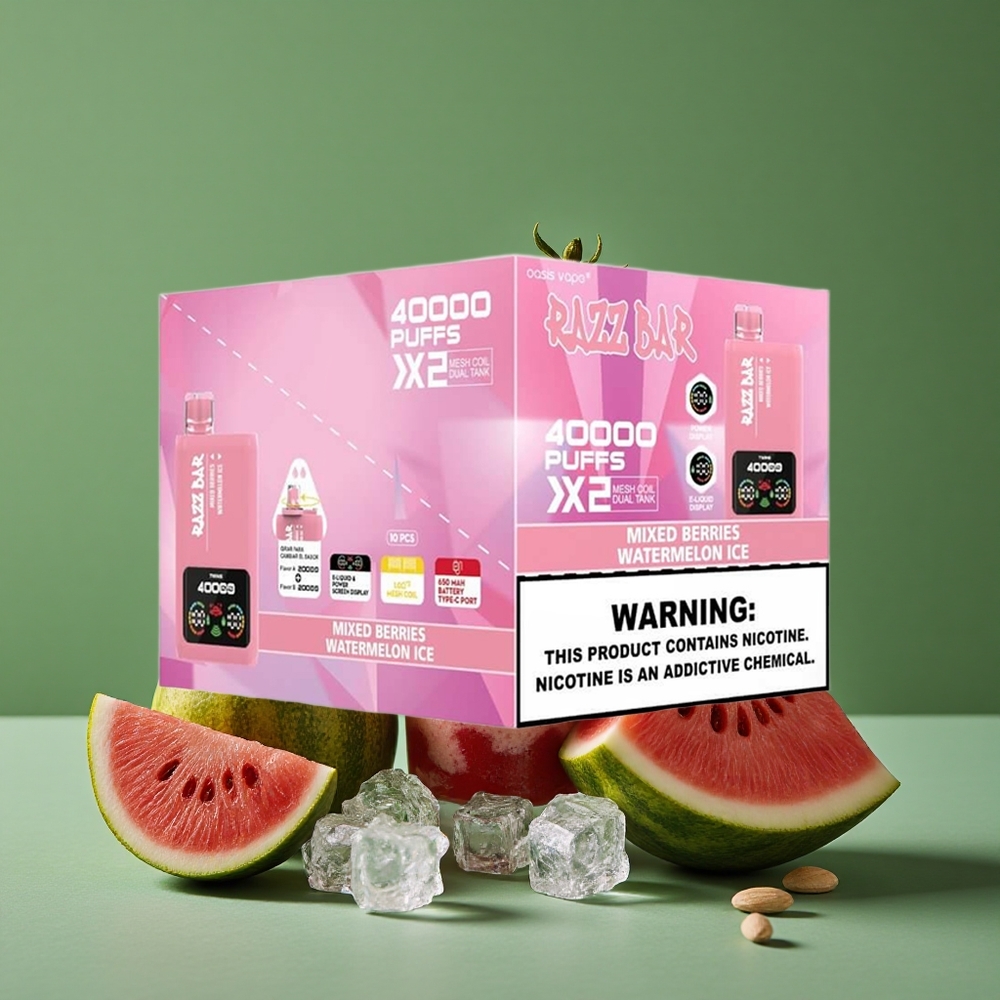 Blandede Bær_Vandmelon Is Razz Bar 40000 Puffs 1.0Ohm 2 Mesh Coil 650 Mah Batteri Denmark vape