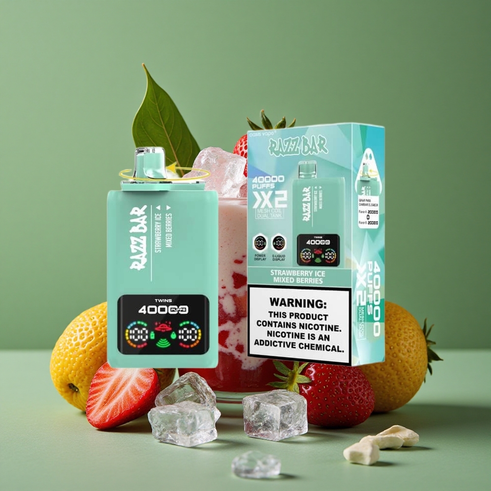 Jordbær Is_Blandede Bær Razz Bar 40000 Puffs Power Skærm Display 1.0Ohm 2 Mesh Coil Denmark vape