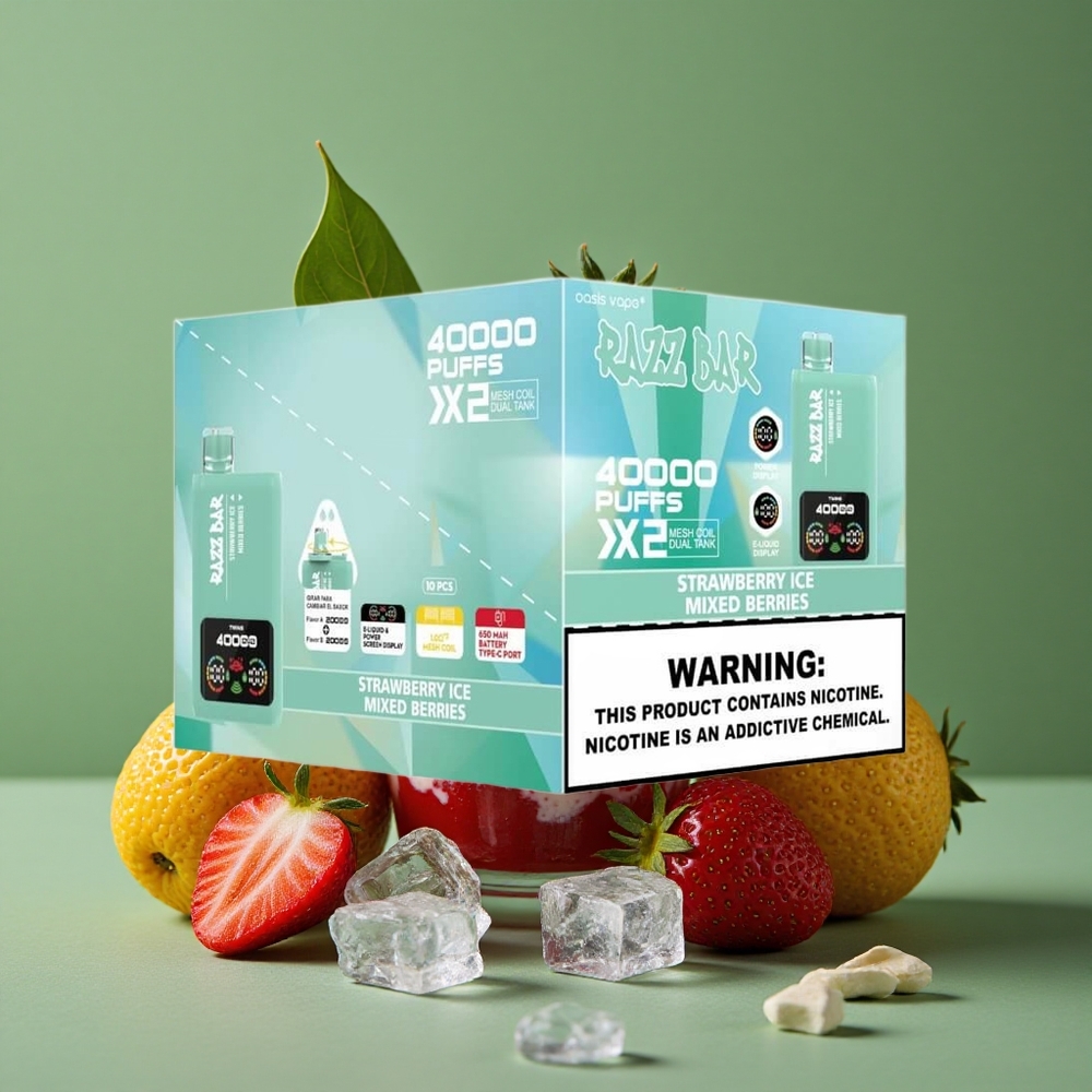 Jordbær Is_Blandede Bær Razz Bar 40000 Puffs Power Skærm Display 1.0Ohm 2 Mesh Coil Denmark vape