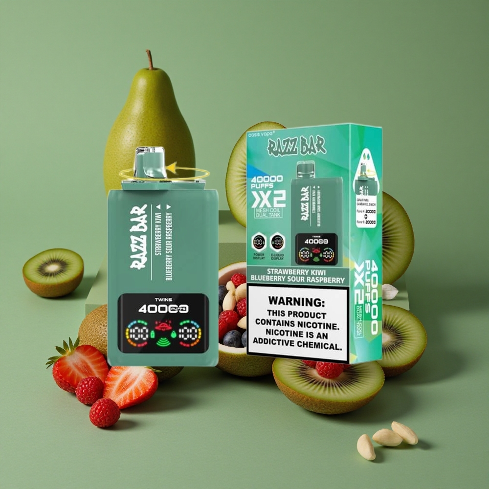 Jordbær Kiwi_Blåbær Sur Hindbær Razz Bar 40000 Puffs 1.0Ohm 2 Mesh Coil 650 Mah Batteri Type-C Port Denmark vape