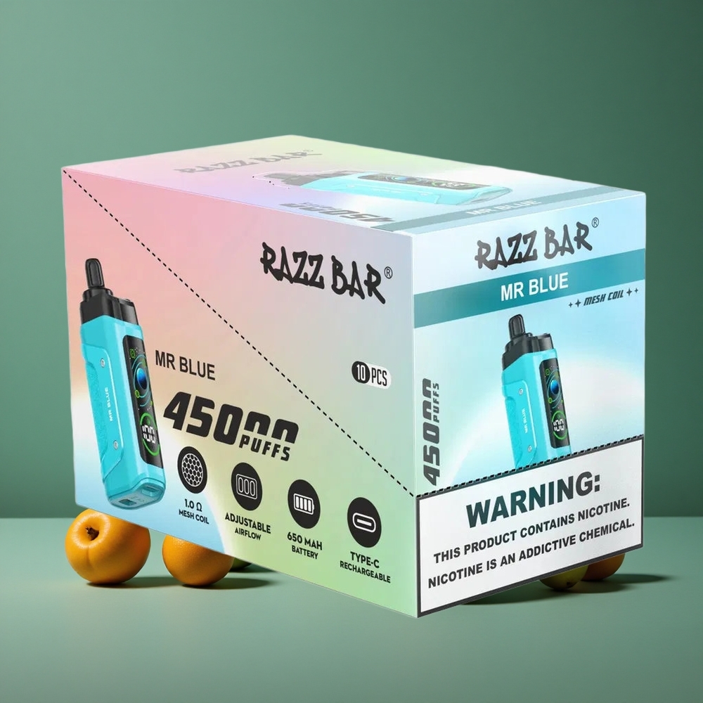 Blå Mr Blue Razz Bar 45000 Pust Justerbar Luftstrøm Denmark vape