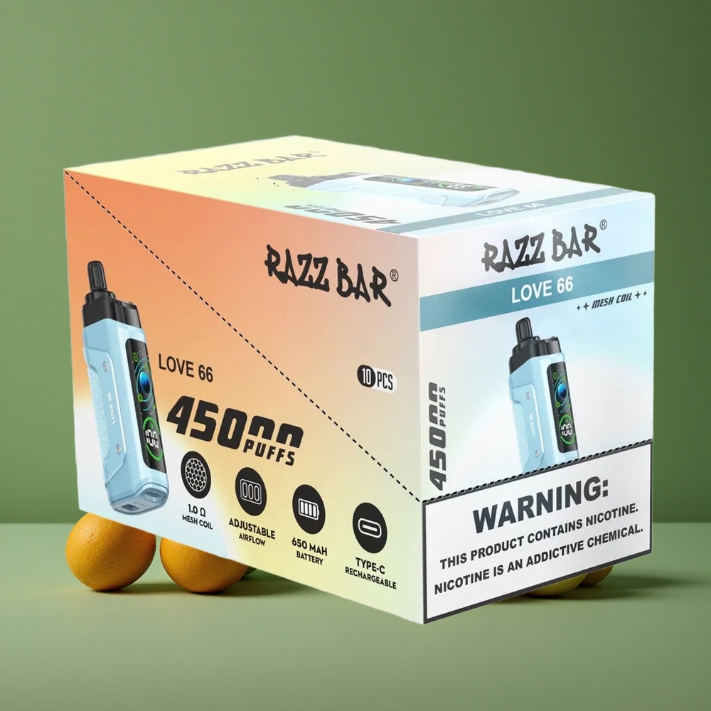Kærlighed 66 Razz Bar 45000 Puffs 1.0 Ohm Mesh Coil Type-C Genopladelig Denmark vape