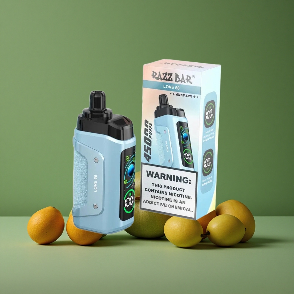 Kærlighed 66 Razz Bar 45000 Puffs 1.0 Ohm Mesh Coil Type-C Genopladelig Denmark vape