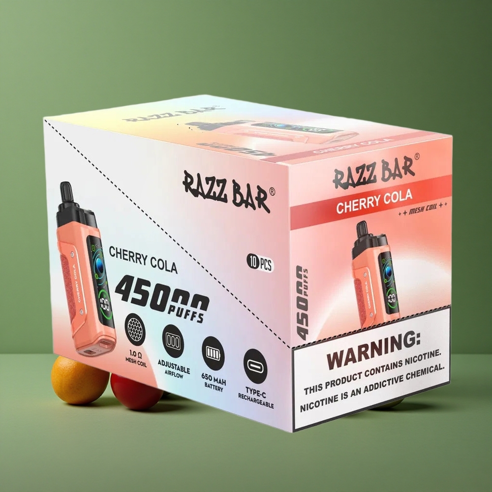Kirsebær Cola Razz Bar 45000 Pust Justerbar Luftgennemstrømning Denmark vape