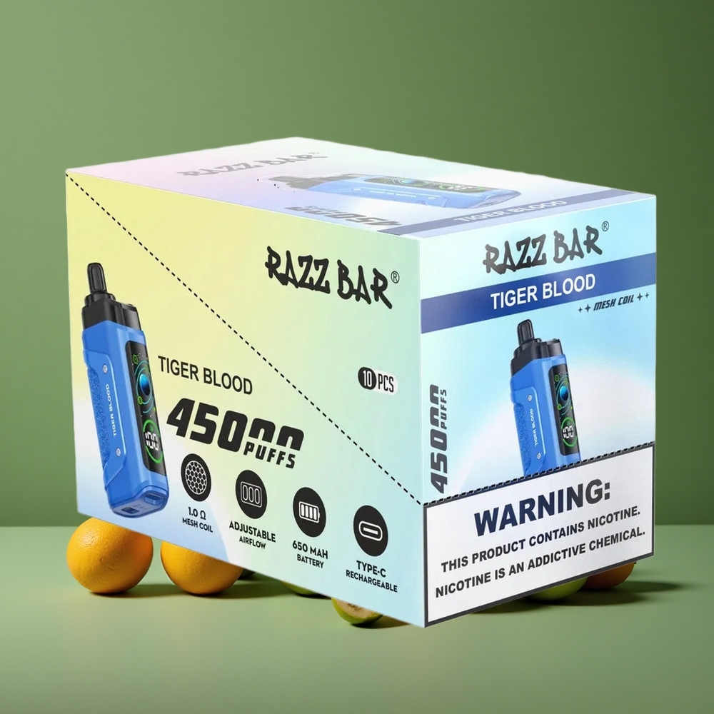 Tiger Blod Razz Bar 45000 Pust 1,0 Ohm Mesh Coil Denmark vape