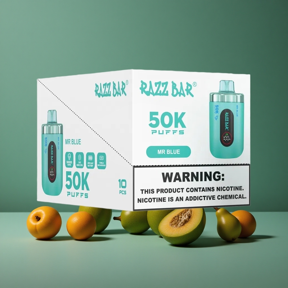 Blå Razz Bar 50K Puffs 1,0 Ohm Mesh Coil Denmark vape