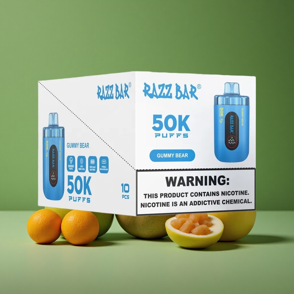 Gummy Bear Smag Razz Bar 50000 Pust 1,0 Ohm Mesh Coil Denmark vape