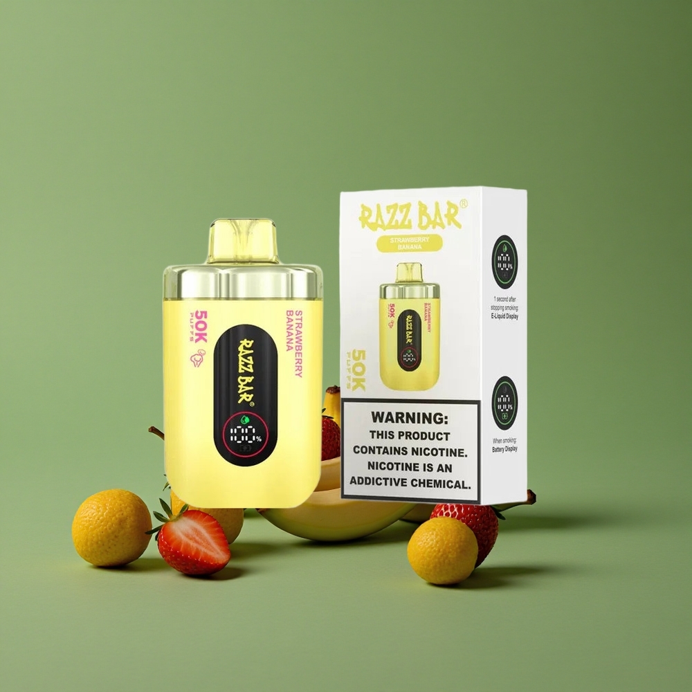 Jordbær Banan Razz Bar 50000 Pust 1.0 Ohm Mesh Coil Denmark vape