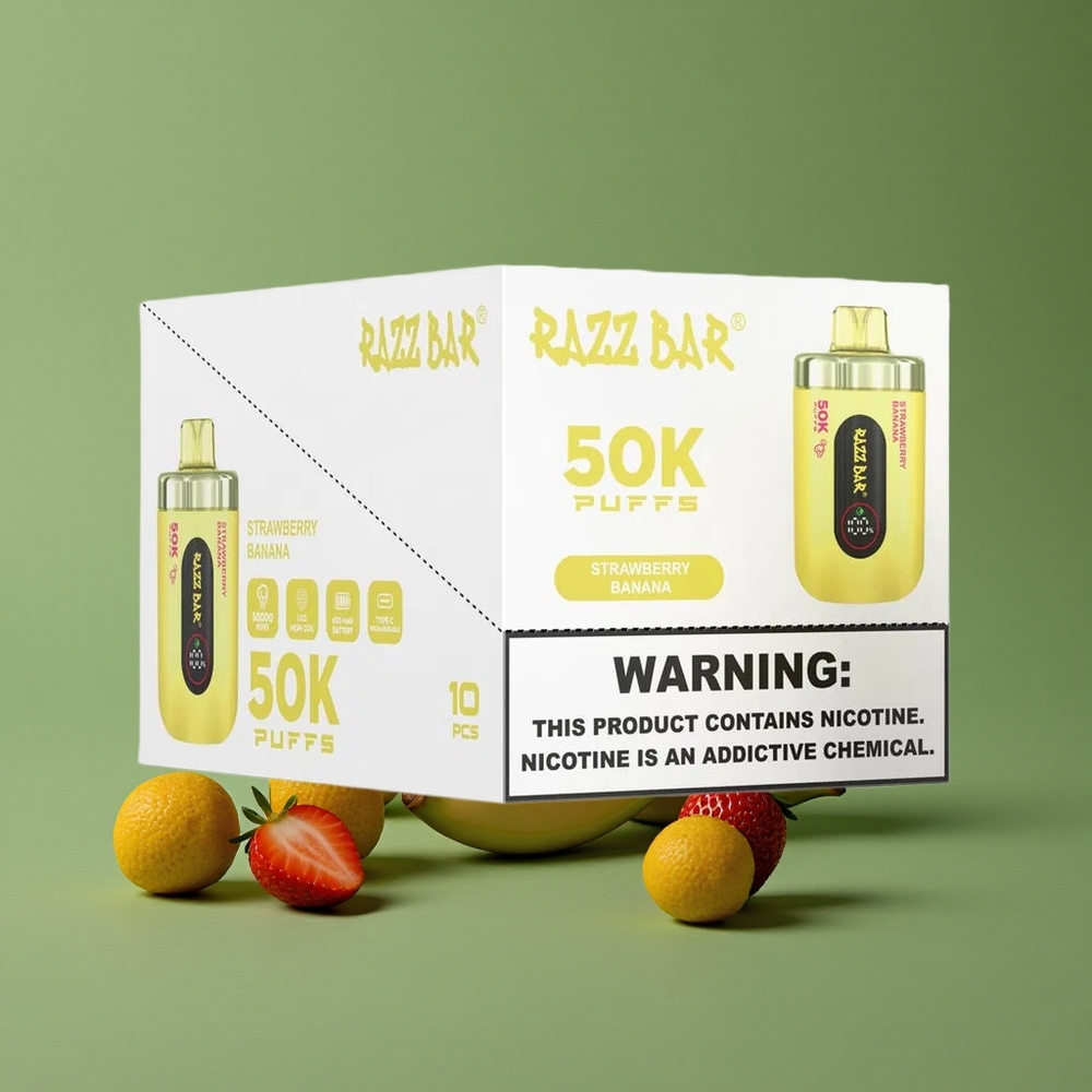 Jordbær Banan Razz Bar 50000 Pust 1.0 Ohm Mesh Coil Denmark vape