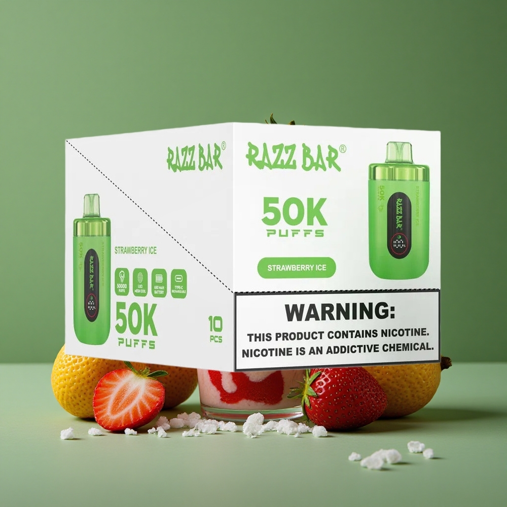 Jordbær Is Razz Bar 50000 Pust 1.0 Ohm Mesh Coil Denmark vape