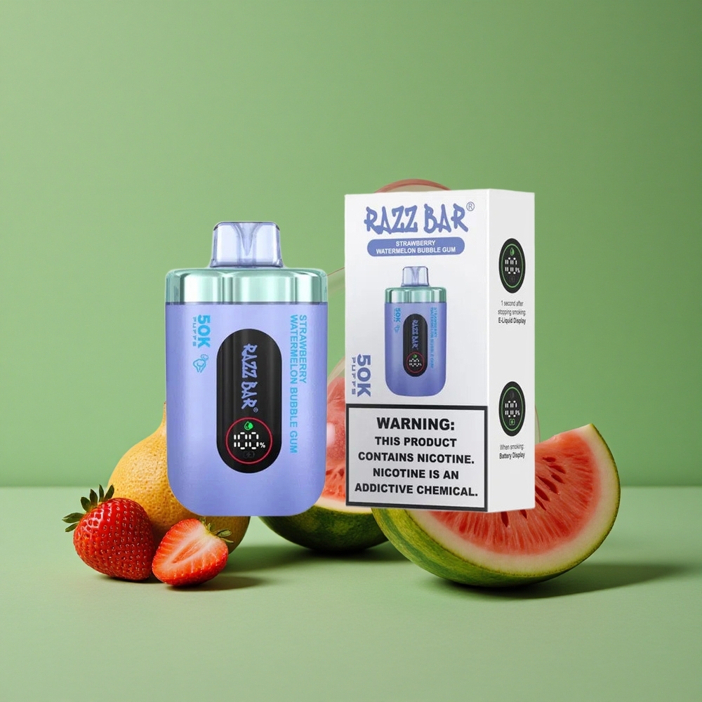 Jordbær Vandmelon Bobletyggegummi Razz Bar 50000 Pust Op til 50000 Puffs 2% Nikotinindhold Denmark vape