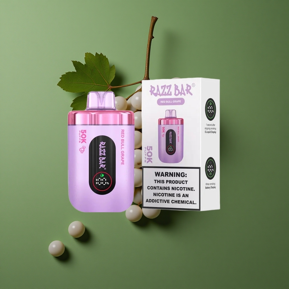 Rød Tyr Druk (Red Bull Grape) Razz Bar 50000 Pust (50K Puffs) 1.0 Ohm Mesh Coil Denmark vape