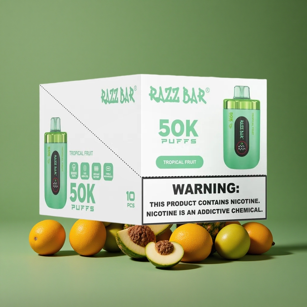 Tropisk Frugt Razz Bar 50000 Pust 1,0 Ohm Mesh Coil Type-C Denmark vape