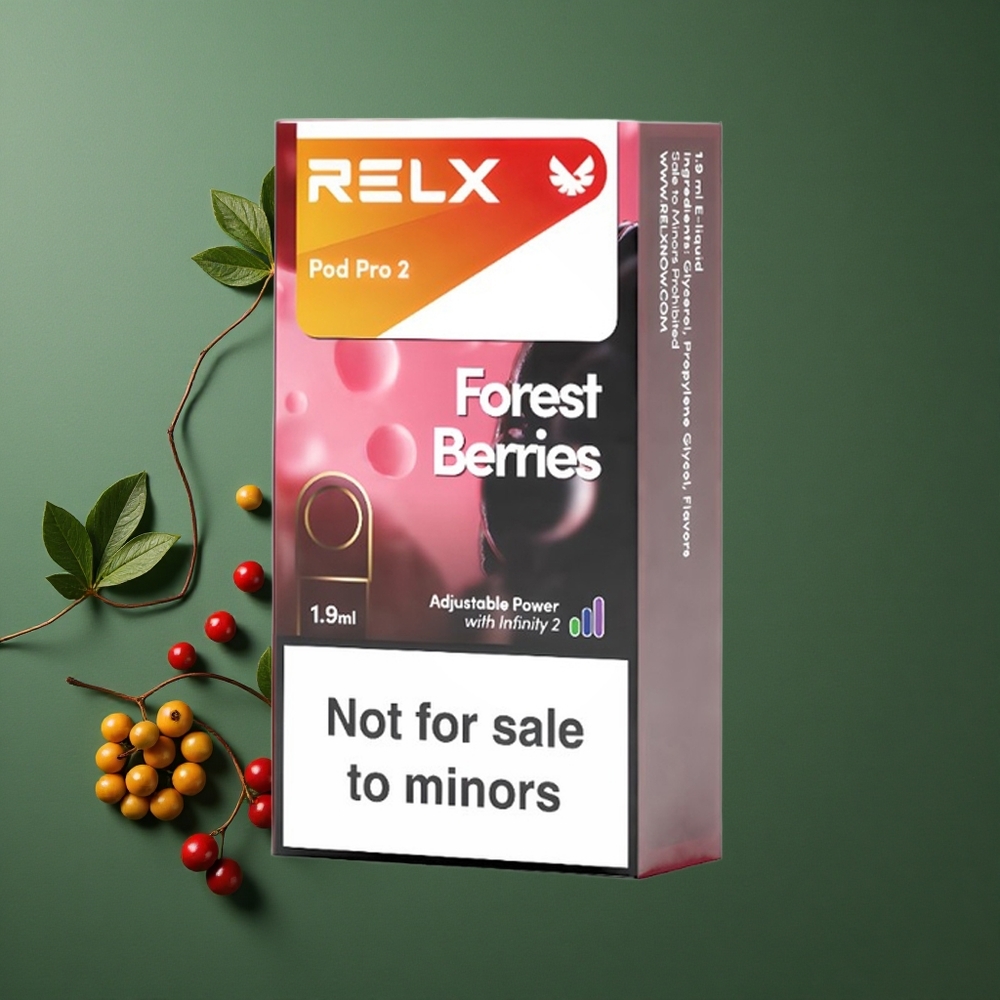 Forest Bær (Forest Berries) Relx Pod Pro 2 600 puff 0% Nikotin 1.9ml kapacitet Denmark vape