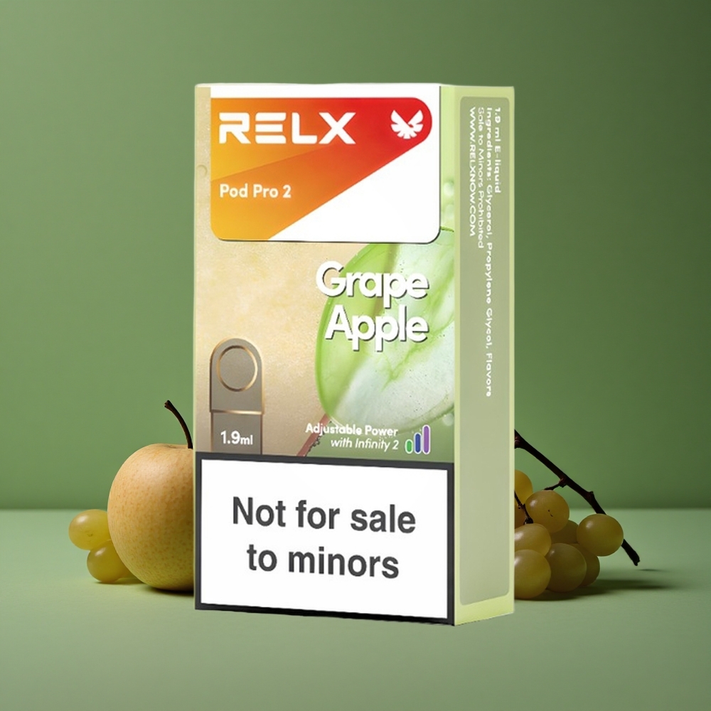 Grape Æble Relx Pod Pro 2 600 puff 0% Nikotin 1,9ml kapacitet Denmark vape