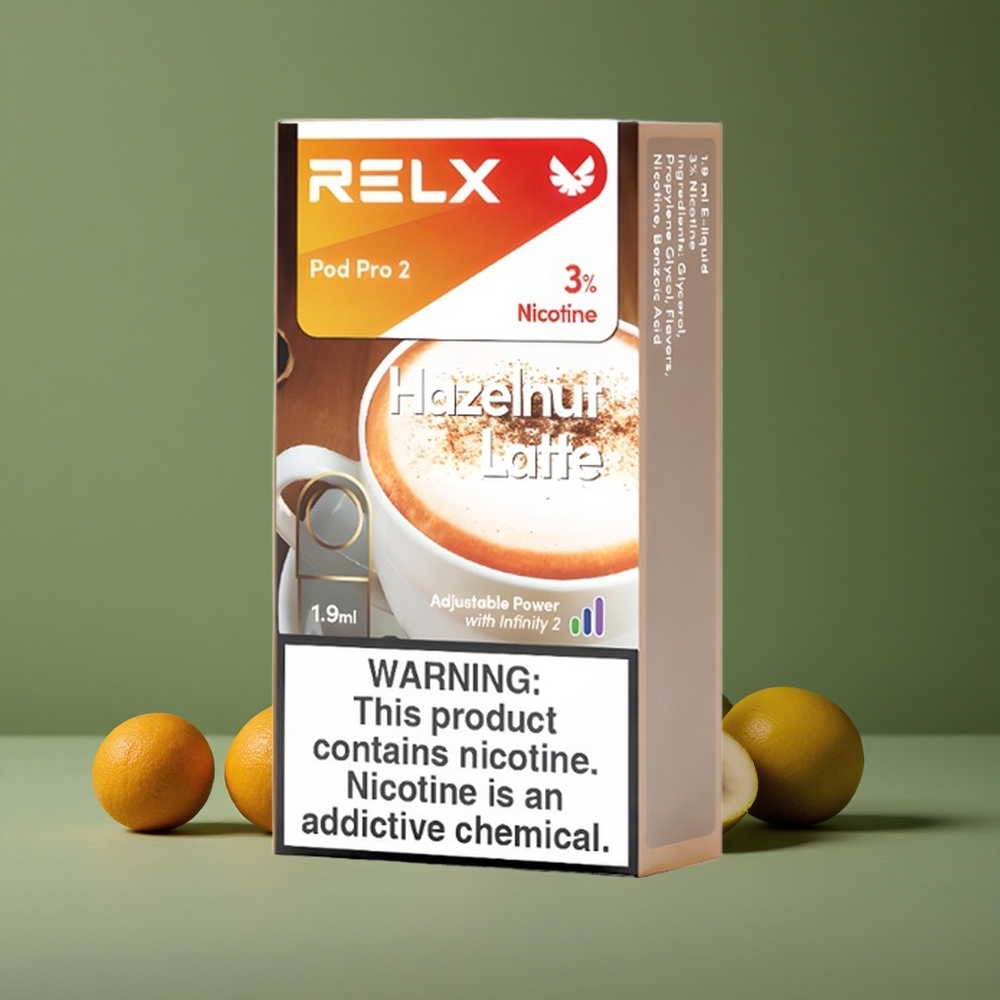 Hasselnød Latte Relx Pod Pro 2 600 puff 3% nikotinindhold 1,9ml dampkapacitet Denmark vape