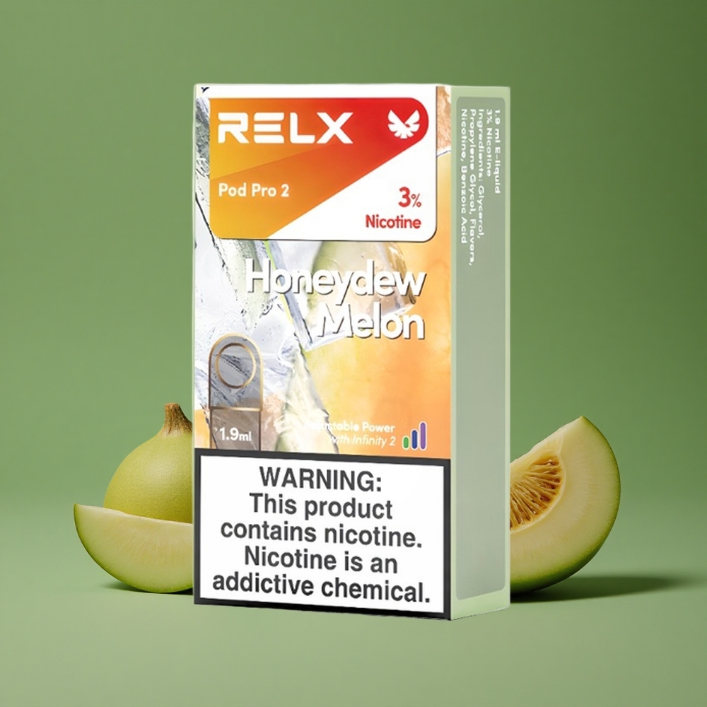 Honningmelon Relx Pod Pro 2 600 puff 3% nikotin 1.9ml dampkapacitet Denmark vape